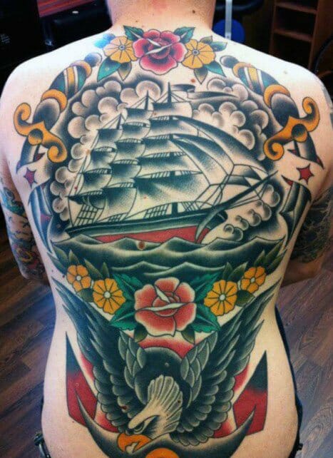 Nautical Themed Back Tattoo