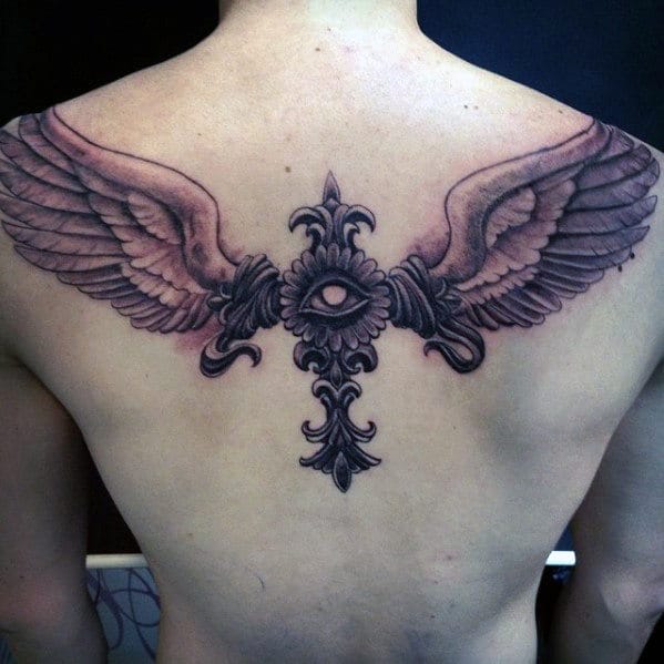 Winged Cross Back Tattoo