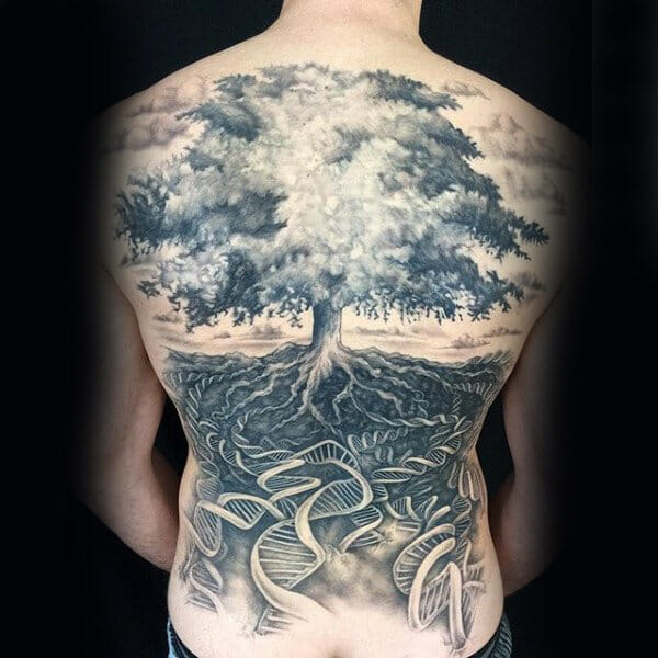 Helix Strand Tree Back Tattoo