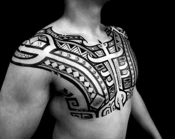 creative tribal chest tattoo