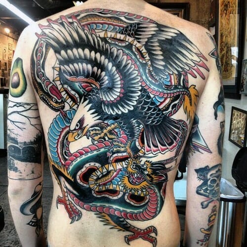 Eagle & Dragon Back Tattoo