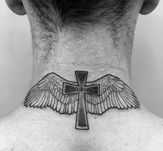 Winged Neck Cross Tattoo