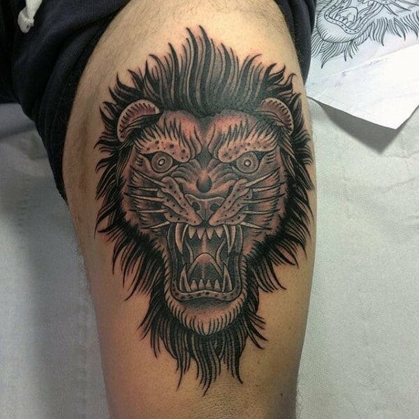 Abstract Leg Lion Tattoo