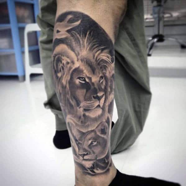 leg sleeve male lion themed tattoo design inspiration Outsons