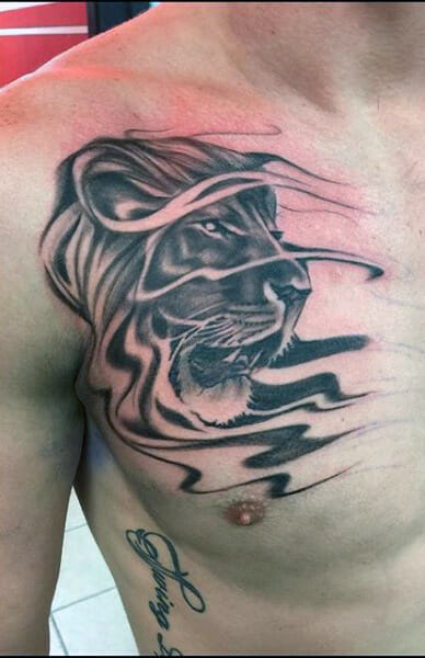 Cool Lion Chest Tattoo