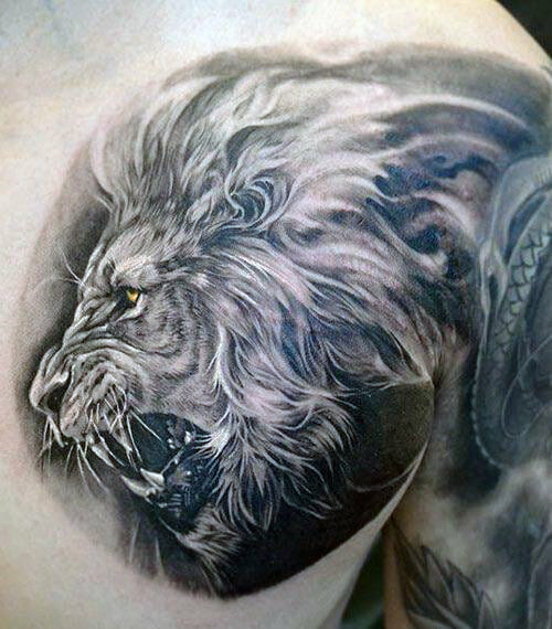 Lion On Chest Mens Tattoo