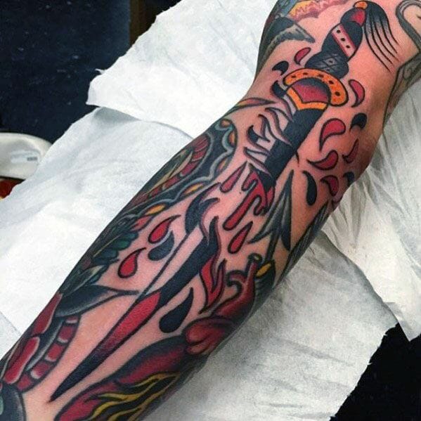 Knife Sailor Jerry Arm Tattoo