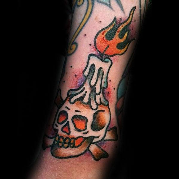 Skull Candle Traditional Tattoo