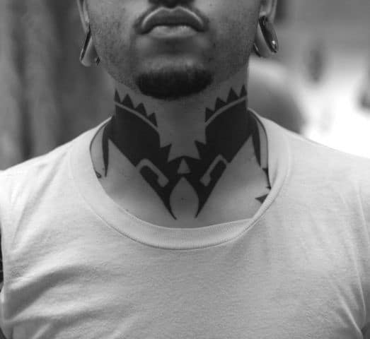 Blackwork Tribal Neck Tattoo 