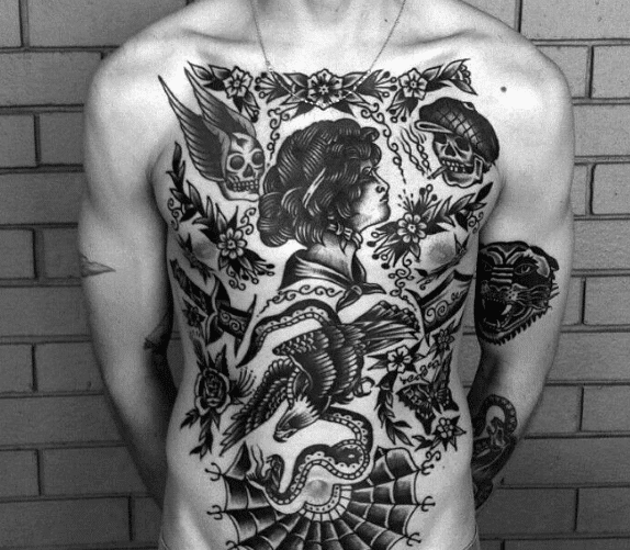 Cool Vintage Chest Tattoo