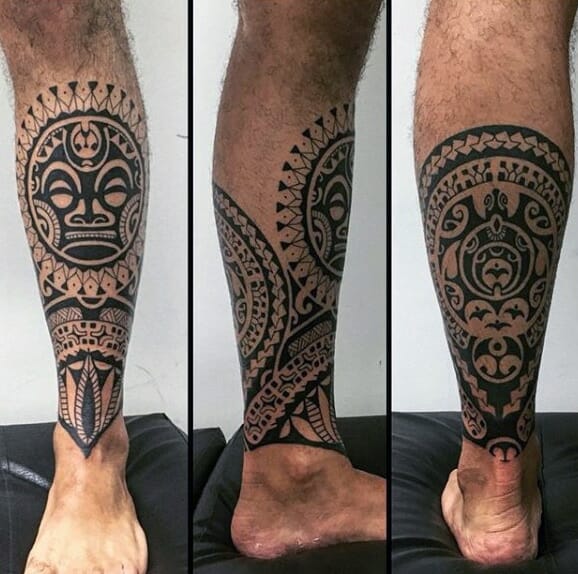 Sun Tribal Leg Tattoo