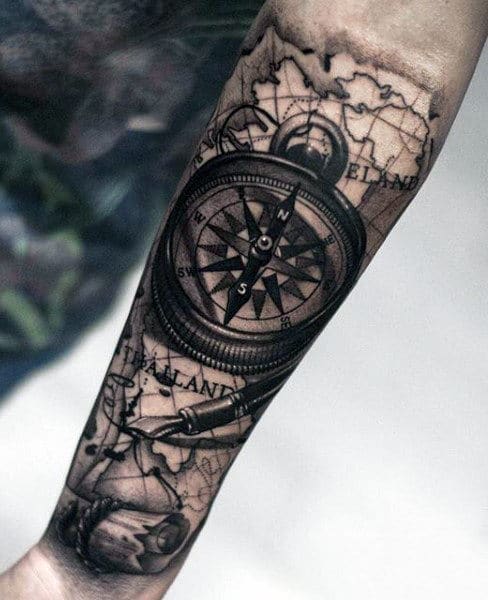Mens Rose Compass Tattoo