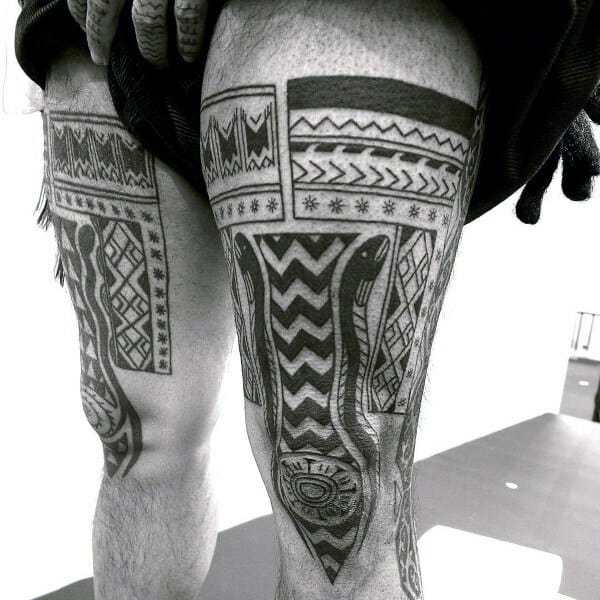 Full Leg Tribal Tattoo