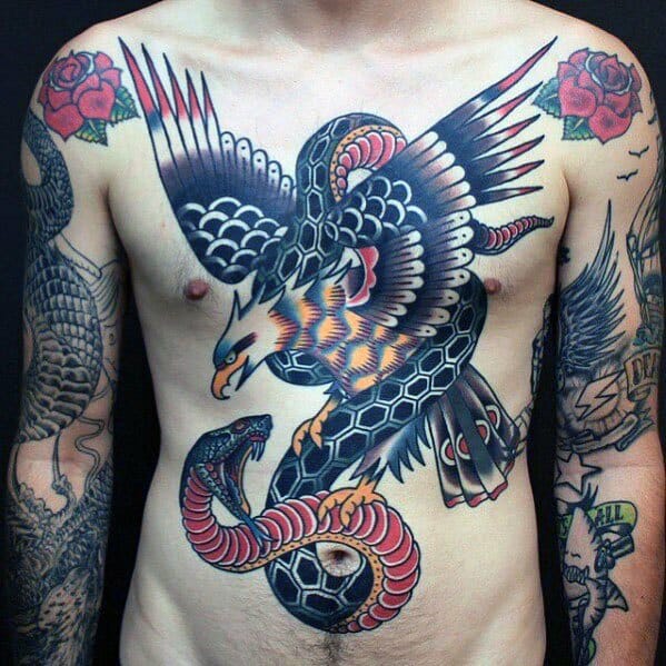 Eagle & Snake Classic Chest Tattoo