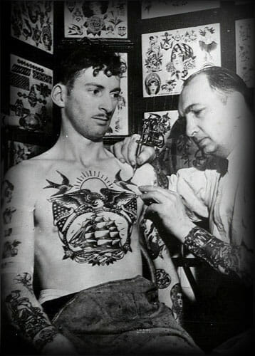 mens vintage chest tattoo