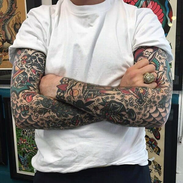 Mens Old School Sleeve Tattoo