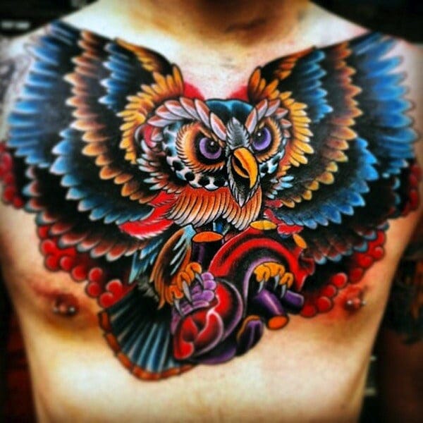 Multi-Colour Owl Tattoo