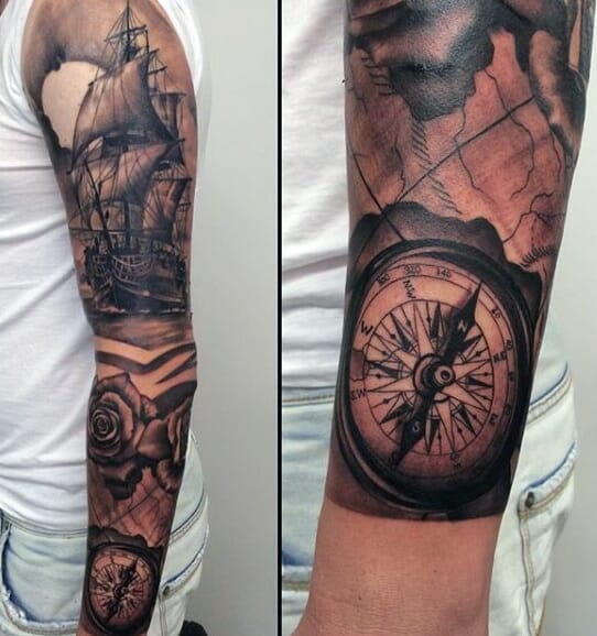 Navy Compass Arm Tattoo