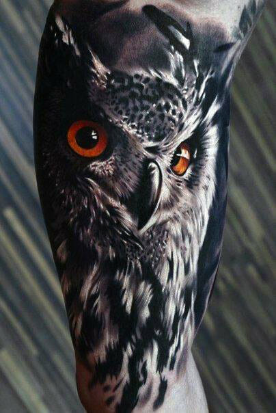 Orange Eyed Owl Tattoo