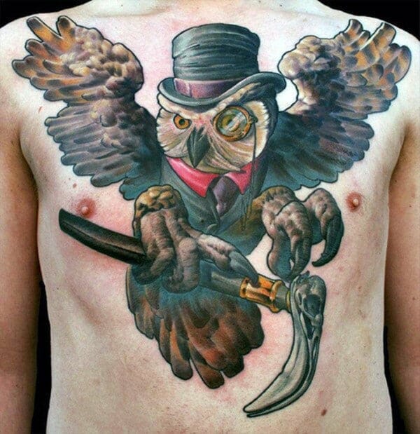 Owl With Hat Tattoo