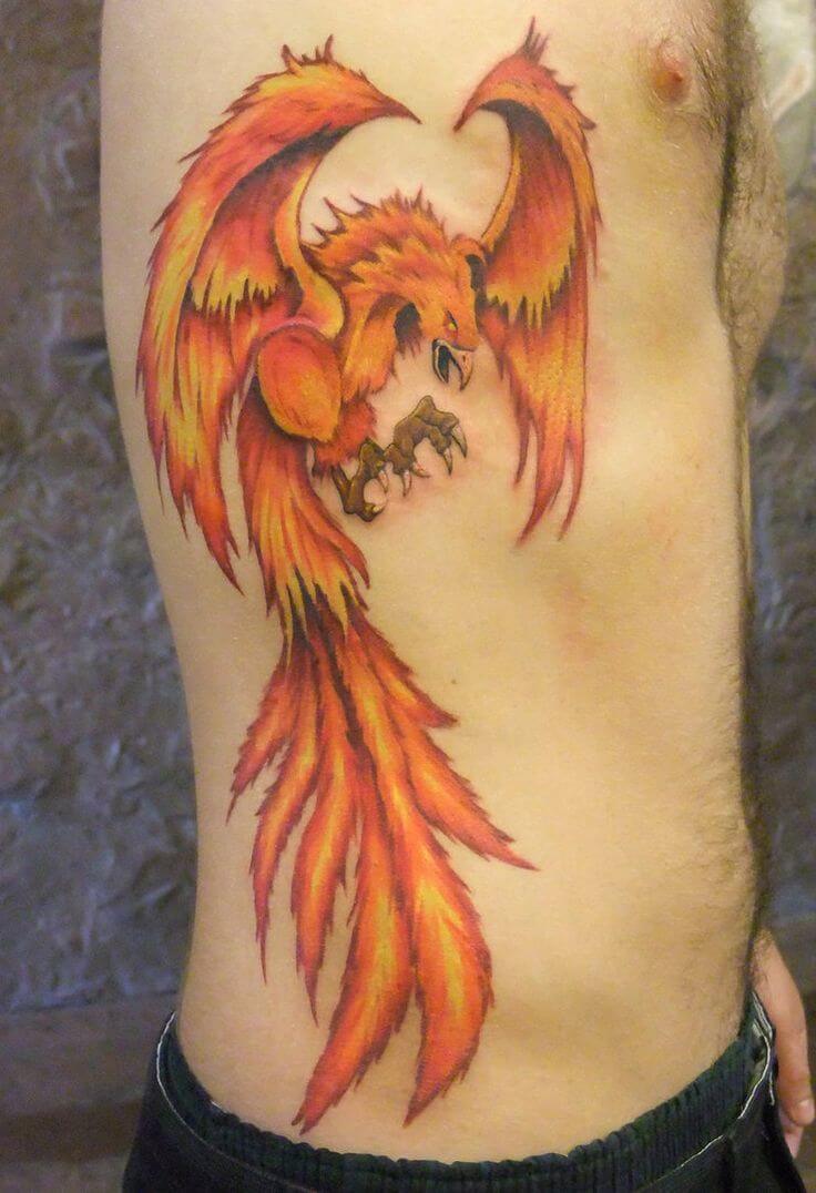 Cool Flame Phoenix Rib Tattoo