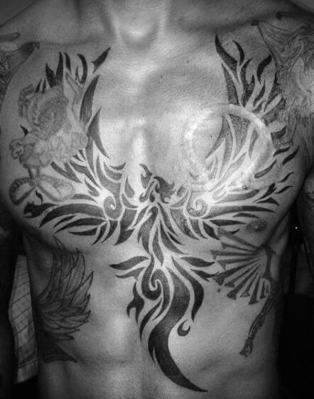Tribal Phoenix Chest Tattoo