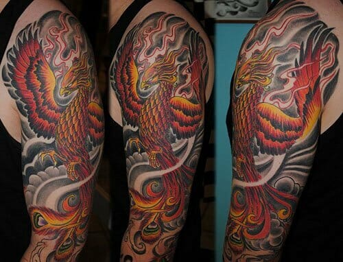 Cool Japanese Phoenix Arm Sleeve Tattoo