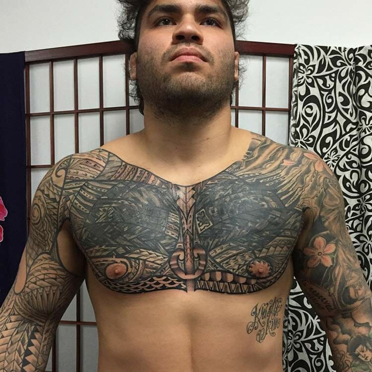 Polynesian Chest & Sleeve Tattoo