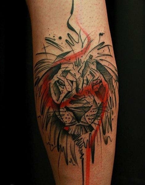 Red & Black Male Lion Tattoo