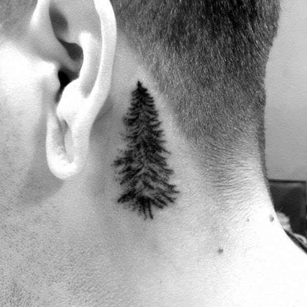 shaded pine tree guys small back of neck tattoo Outsons