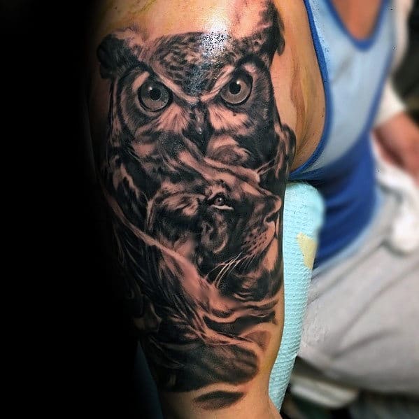 Shaded Realistic Owl Tattoo