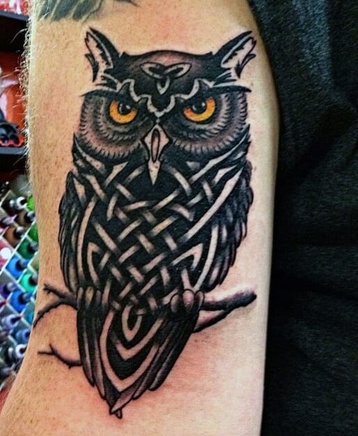 Tribal Owl Head Tattoo
