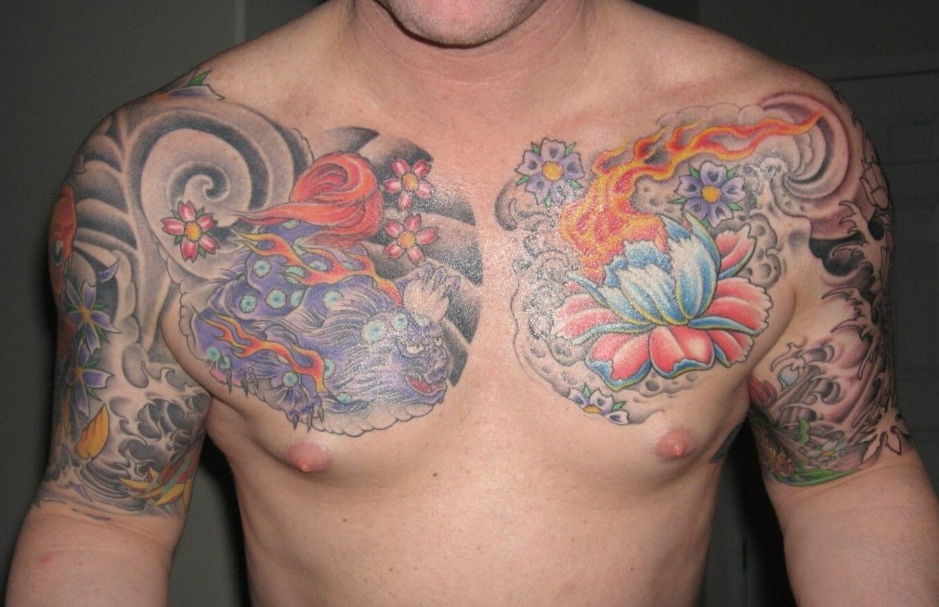 Tribal Chest Tattoo with Colour
