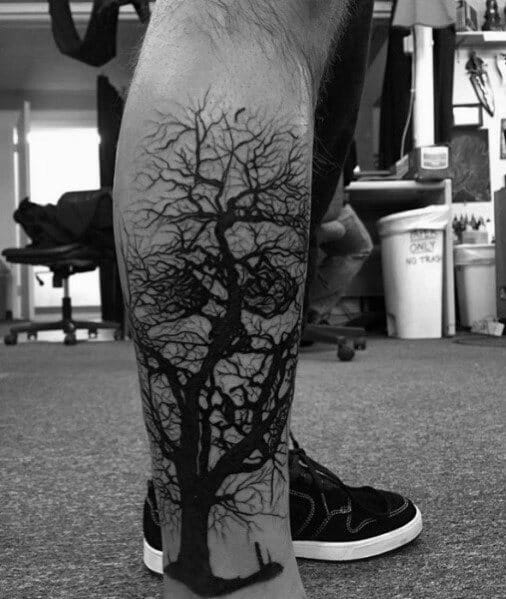 Tree Skull Leg Tattoo 