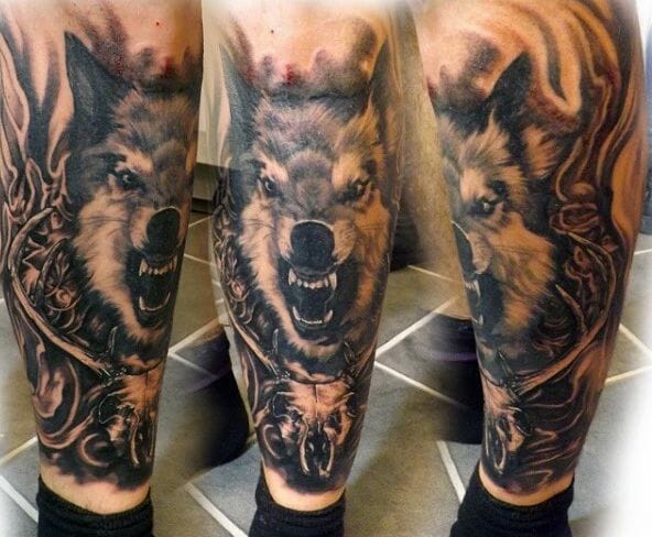 Wolf Tattoo Leg Sleeve