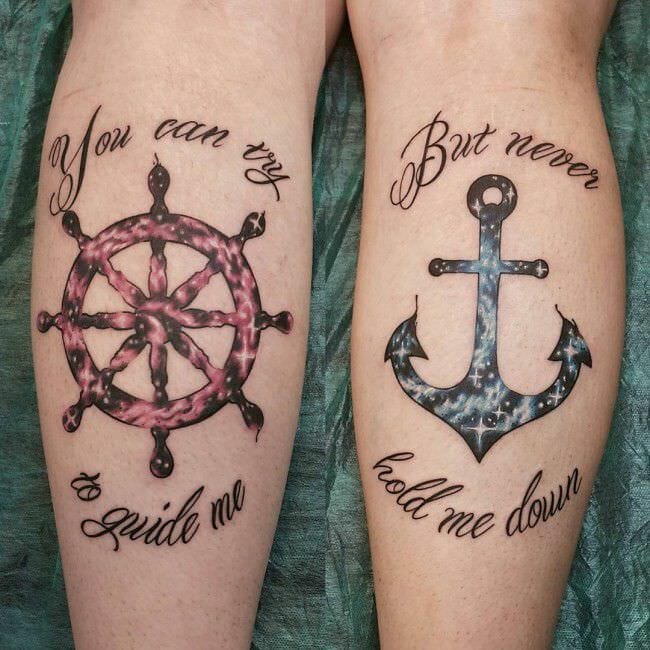 Wheel & Anchor Couples Tattoos