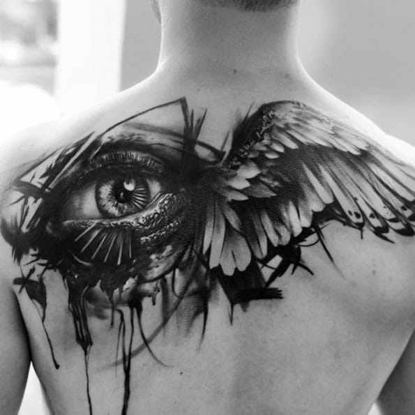 Eye & Bird Back Tattoo