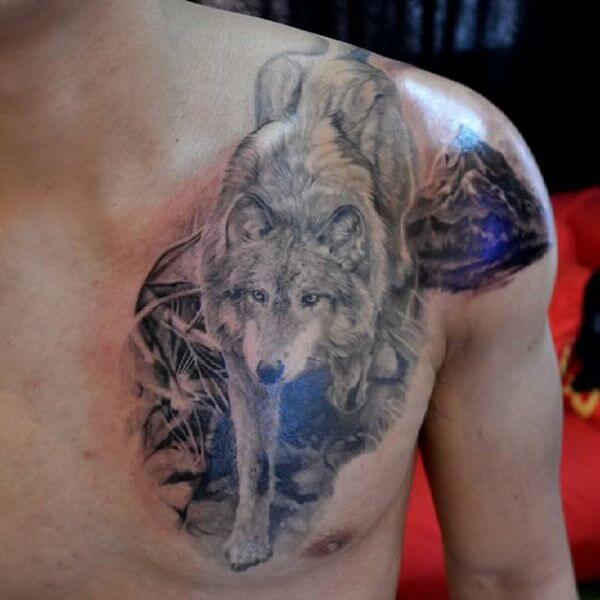 Wolf Tattoo Chest Design