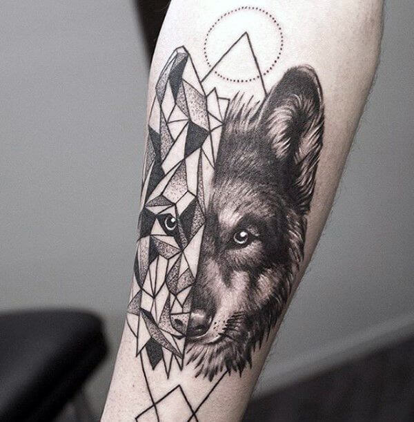 Geometric Wolf Forearm Tattoo