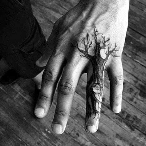 Small Tree Finger Hand Tattoo