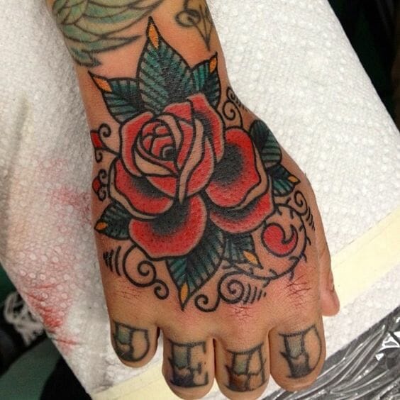 Sailor Jerry Rose Hand Tattoo
