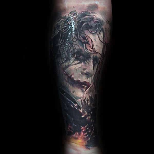 Realistic The Joker Themed Tattoo Sleeve