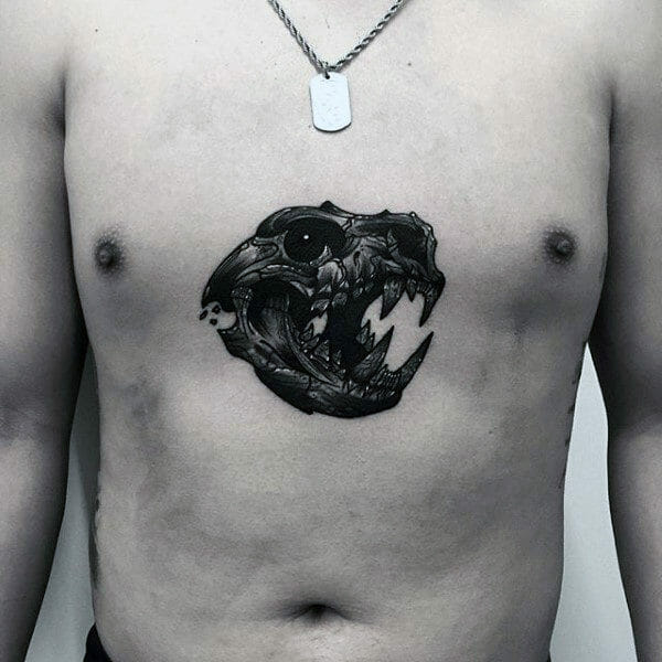 Animal Skull Chest Tattoo