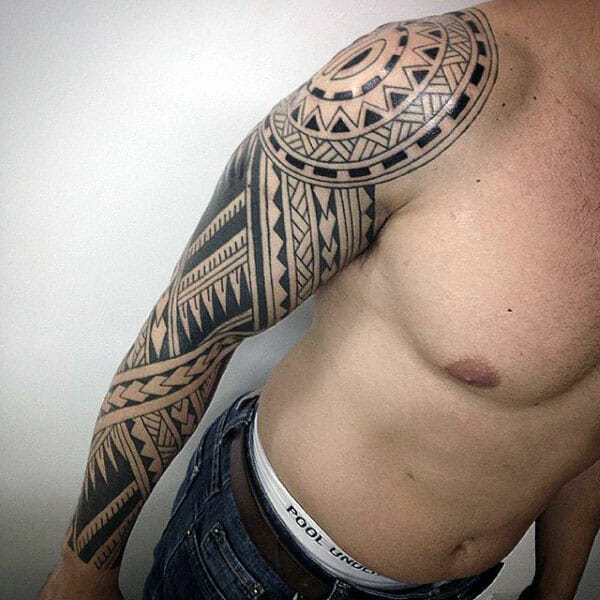 Polynesian Tribal Full Sleeve Arm Tattoo
