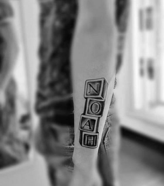 "Noah" Blocks Kids Name Forearm Tattoo