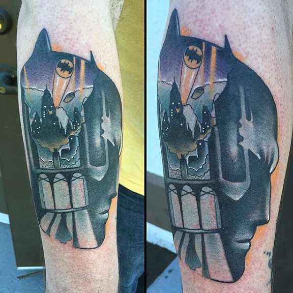Batman Portrait with Symbol Forearm Tattoo
