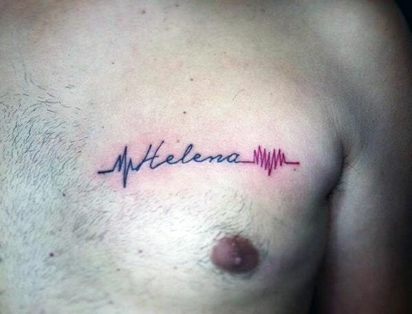 Red Heartbeat Name Tattoo "Helena"