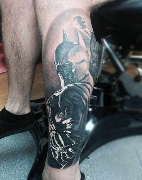 Shaded Batman Leg Tattoo