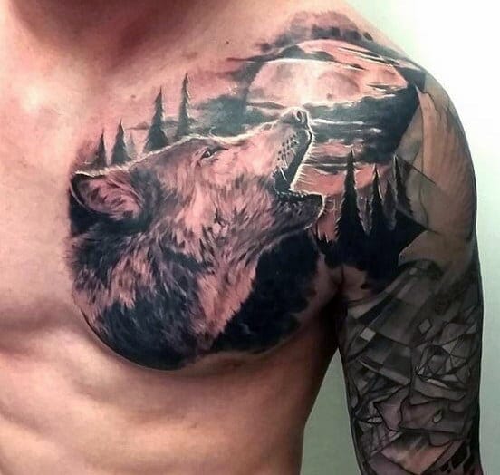 Howling Wolf Chest Tattoo