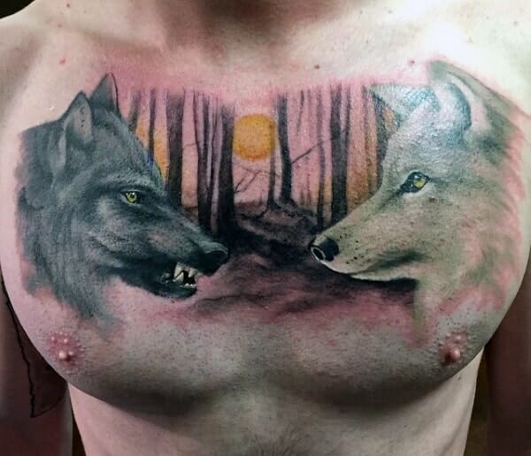 Wolves & Moon Tattoo